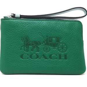 Corner Zip Wristlet In Colorblock With Horse And Carriage